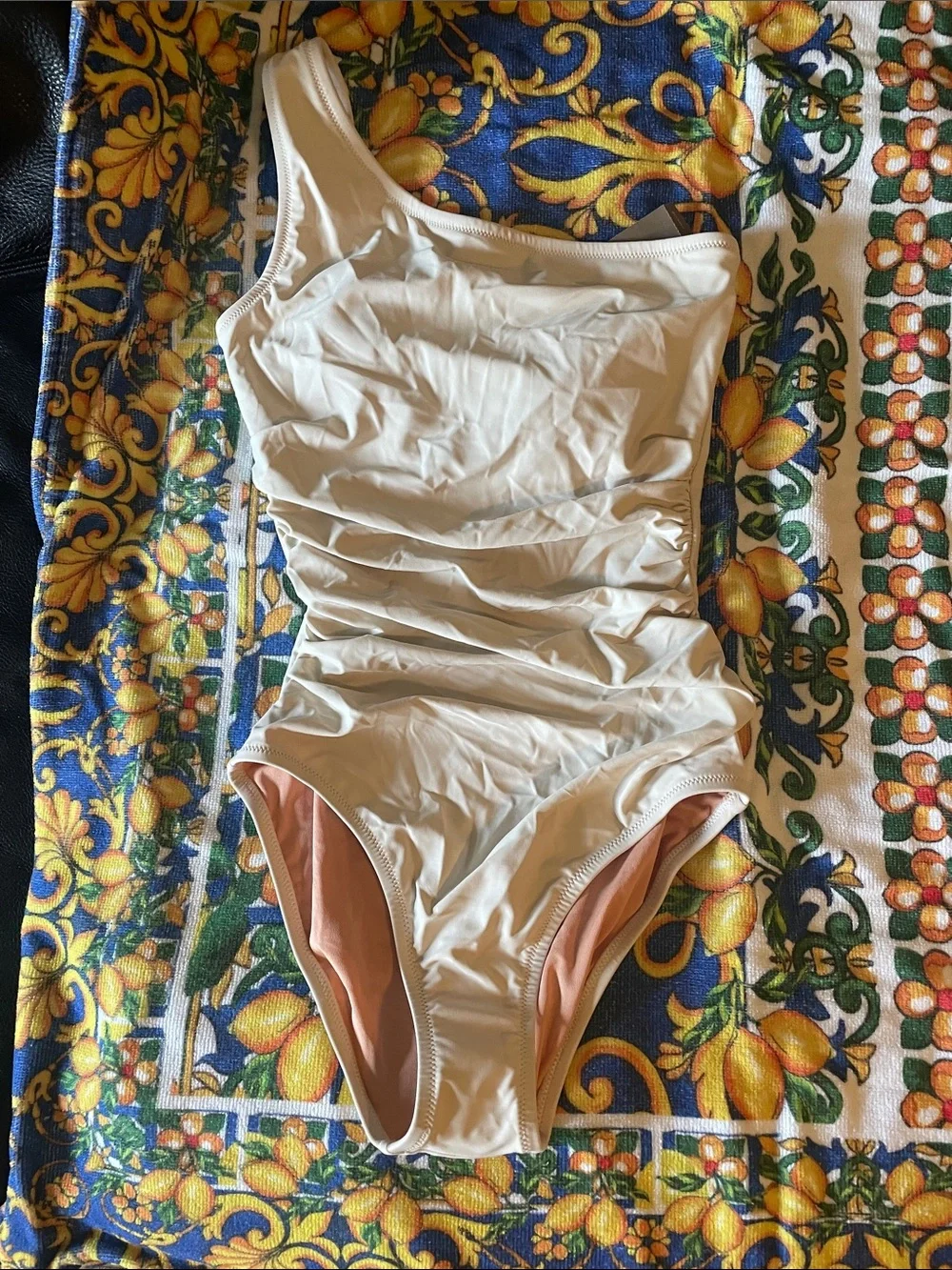 One-Piece Swimsuit in Cream - Classic Ruched Design - J. C Crew